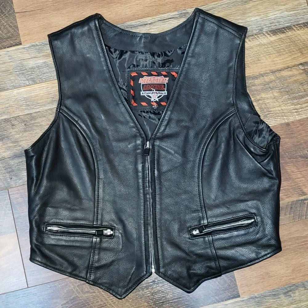 Interstate Leather Black Zipper Closure Moto Vest, Size XXL